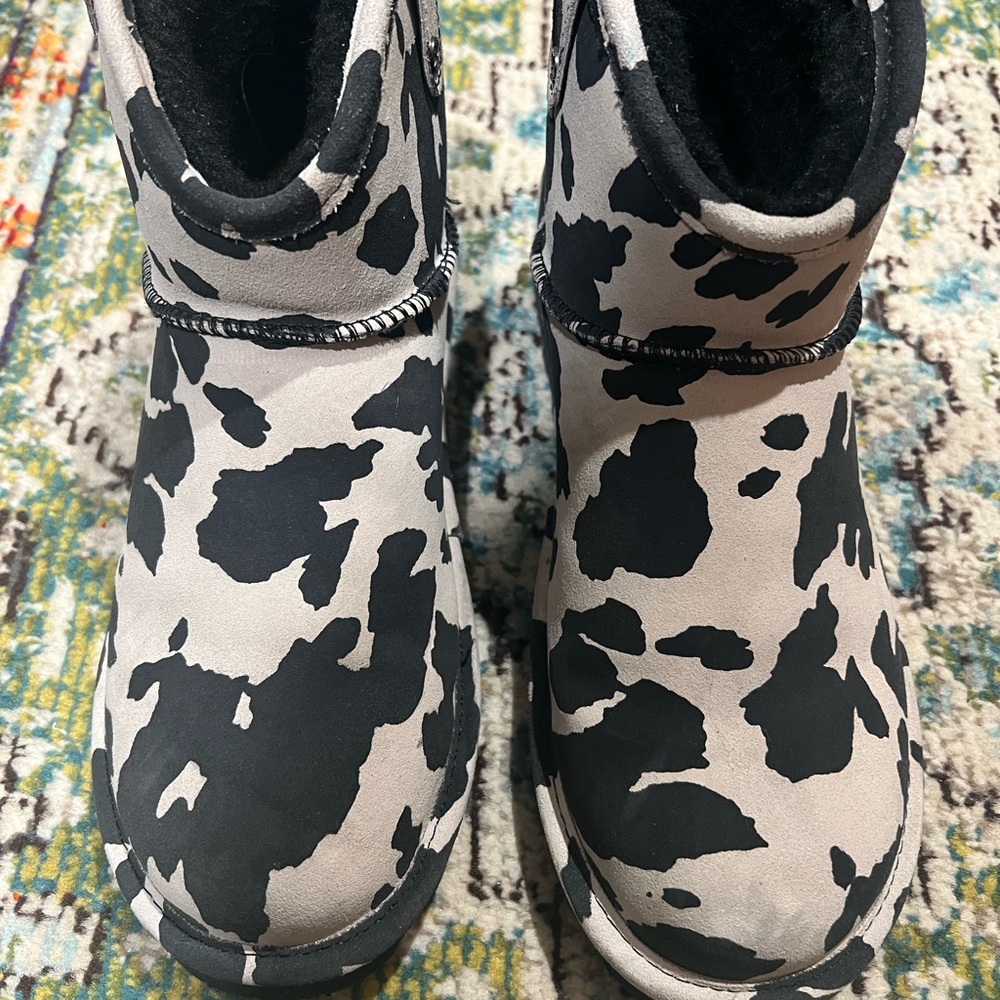 BearPaw Margo Cow Print Suede Boots, Women’s 11